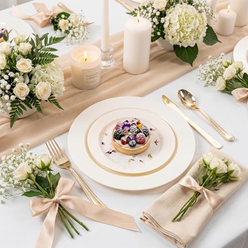 I00000 102 Pcs Ivory Plastic Plates, Premium Disposable Party Plates - Image 2