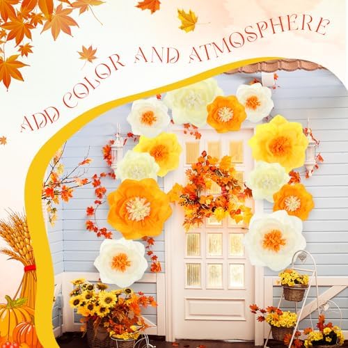 Cholemy 24 Pcs Tissue Paper Flowers, Crepe Paper Flowers Decorations 8" 10" 12" for Wedding Party Baby Bridal Shower Carnival Party Birthday Nursery Wall Decor (Gold,Yellow,Orange) - Image 5
