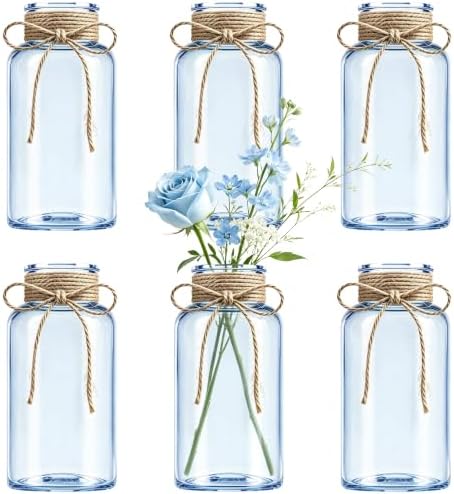 Mason Jar Glass Vases 6 Pack, Blue Flower Vase for Centerpieces by Unknown