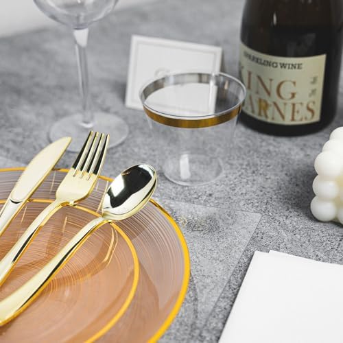 N9R 180PCS Orange Plastic Plates Gold Rim, Disposable Party Dinnerware Set - Image 5
