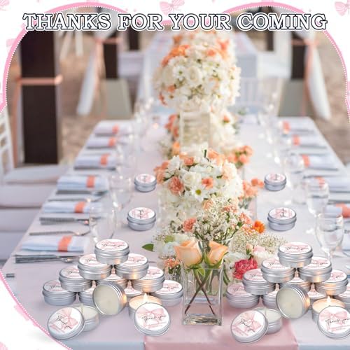 MTLEE 50 Pcs Pink Bow Baby Shower Favors Scented Candles Gift Travel Tin - Image 3