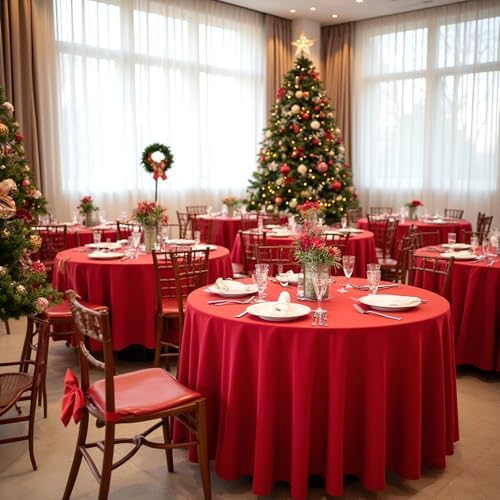 sancua 6 Pack Christmas Red Round Tablecloth 132 Inch Fit 54-96 Inch Tables - Image 2