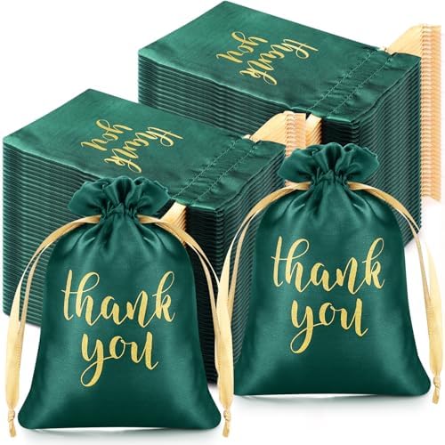 Roowest 4 x 6 Inch 100 Pcs Thank You Satin Gift Bags, Dark Green by Roowest