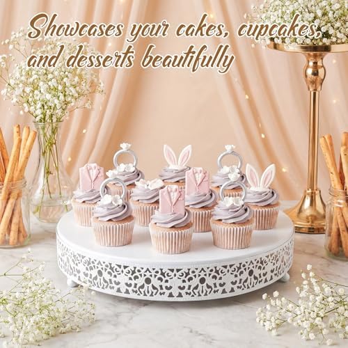 Wenqik 14 Inch White Cake Stand Metal Round with Cutter Spatula, Classic - Image 5