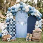 Chunful 3 Pcs Blue Jean Baby Shower Arch Backdrop Cover Baby Shower Photo Background Decor 2-Sided Round Top Cute Backdrop Arch Cover for Wedding Birthday Party Decoration 6 Ft/5 Ft/4 ft (Blue) - Image 5