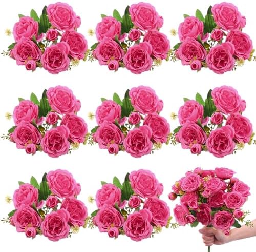 8 Bundles Artificial Peony Centerpiece Flowers,Hot Pink by Yuxung