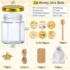 Aliggbent 70 Pack Honey Jars, 3oz Hexagon Glass with Dippers - Image 2