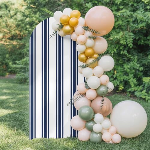 Strip Spandex Arch Backdrop Cover for Balloon Garland, Rustic Farmhouse Strip Blue Double-Sided Chiara Backdrop Stand Cover, Elastic Background for Birthday Party, Baby Shower Decor 6.6FT - Image 2