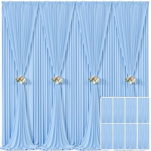 8 Panels Baby Blue Backdrop Curtain for Baby Shower Parties Wrinkle Free Light Blue Curtains Backdrop Drapes Fabric Decoration for Birthday Party Photography 40ft x 10ft by Tao-GePartyDecorations