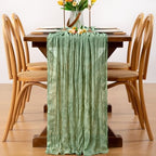 Sage Green Cheesecloth Table Runner Boho Wrinkled Gauze Table Runners - Image 4