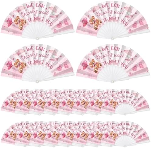 Cinrobiye 24 Pcs Baby Shower Folding Hand Fans for Guest Bear Baby Shower Hand Fans Colorful Foldable Handheld Fan for Gender Reveal Baby Shower Celebration Party Favors Supplies (Pink1) by Cinrobiye