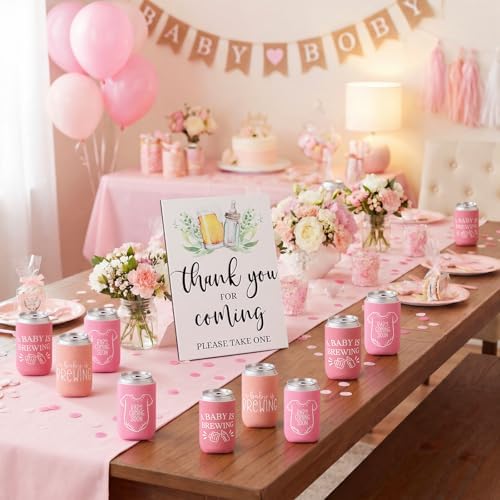 SiliFine 37 Pcs a Baby Is Brewing Pink Can Coolers Baby Shower Party Favors - Image 5