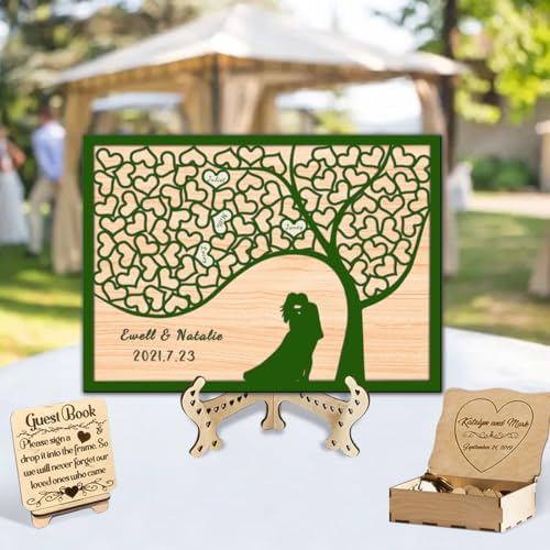 Personalized Tree of Life Wedding Guest Book Alternative, Guest Book Wedding Reception with Wooden Hearts Guest Book Signs for Wedding Anniversary Birthday Party - Image 5