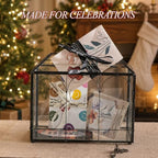 Glass Cards Box with Slot & Lock - 10.2" x 5.9" x 8" Vintage Geometric, Wedding Receptions, Home Reception, Tabletop Decor, Christmas Party, Black - Slot Length 6.1 Inches - Image 6