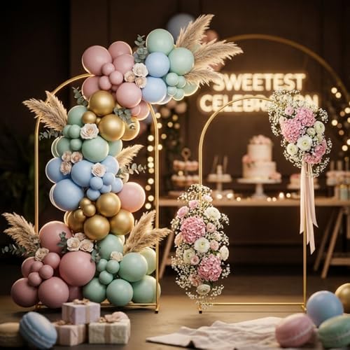 Gold Metal Wedding Arch Backdrop Stands Set of 2 (7.2FT & 6FT), Metal Square Balloon Arch Frame for Birthday Party, Ceremony, Baby Shower - Image 7