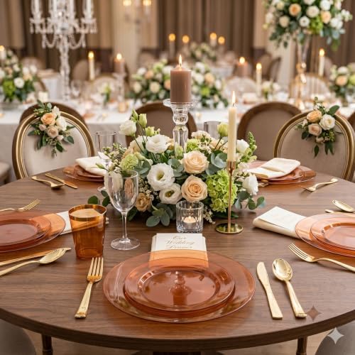 I00000 102 Pcs Amber Plastic Plates, Clear Brown Plastic Plates Disposable - Image 5