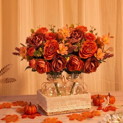 4 Sets Rose Flower Mason Jar Centerpiece with LED Lights for Wedding - Image 3