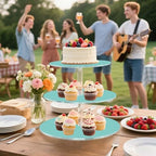J JOYSAY Teal Pattern Acrylic Cupcake Stand 3 Tier Dessert Table Display Set Clear Cake Stands for Baby Shower Party Wedding Decorations Easy Assembly Macaron Tower - Image 6