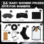 54 Pcs Baby Shower Prizes for Winners Prizes Gifts 6 Sets with Headbands Eye Masks Mirrors Hair Ties Hair Clips Socks Storage Bags Thank Card Gift Bag for Baby Shower Party Wedding(Black) - Image 3