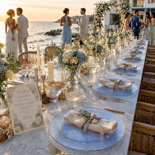 Liacere 60Pcs Blue Plastic Plates - Blue Disposable Plates With Gold Rim, Heavy-duty Gold Plates,Water ripples Party Plates Include 30 Dessert-Platos,30 Dinner-Platos for Party ＆ Wedding & Summer - Image 6