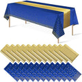 24Pack Disposable Plastic Tablecloths and Satin Table Runner Set Blue and Gold Dot Tablecloth Gold Satin Table Runner for Wedding Birthday Baby Shower Anniversary Christmas New Year Party Decorations by MASHAN