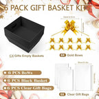 AFOROEOA 6 Pack Black Baskets For Gifts Empty, 10x8 Thick Paper Basket with 6 Clear Bags and 6 Pull Bows, Black Empty Gift Baskets for Halloween Corporate Birthday Wedding Luxury Gift Wrapping - Image 3