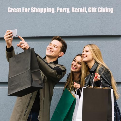 100Pcs Large Black Kraft Paper Bags with Handles 10x5x13 Inch, Heavy Duty Gift Bags for Christmas, Holiday,Small Business, Retail & Boutique - Image 4