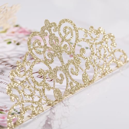 50Pcs Gold Glitter Laser Cut Wedding Invitation with Envelopes RSVP Cards - Image 6
