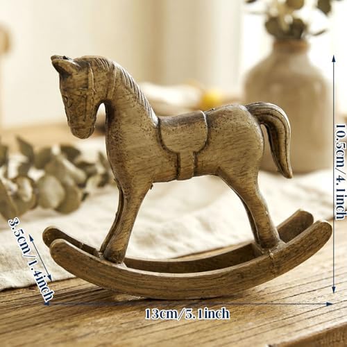 Vicenpal 6 Pack Baby Shower Wooden Vintage Rocking Horse Table Decoration for Blue Green Tartan Plaids Party Centerpiece Rocking Horse Decor for Baby Shower Party Wedding Birthday Decor (Brown) - Image 2
