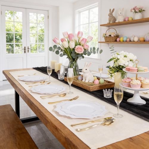 COLOSUS 60PCS White Plastic Plates, Beaded Plastic Plates for Wedding. - Image 6