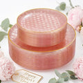 Festiva 60PCS Clear Pink Gold Plastic Plates - Heavy Duty Fancy Disposable Plates With Gold Rim-serve for 30 guests Include 30PCS 10.25" & 30PCS 7.5" Honeycomb Design Plates for Party(Pink) by Festiva