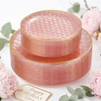 Festiva 60PCS Clear Pink Gold Plastic Plates - Heavy Duty Fancy Disposable Plates With Gold Rim-serve for 30 guests Include 30PCS 10.25" & 30PCS 7.5" Honeycomb Design Plates for Party(Pink) by Festiva