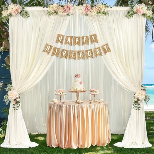 10ft x 10ft Ivory Backdrop Curtain Drapes, Wrinkle-Free Sheer Chiffon Fabric Photo Background Panels for Wedding Arch Party Ceremony Stage Photography Decorations - Image 7