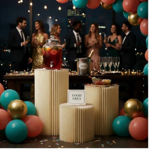 Cylinder Stands for Party, Shape&Use 3PCS Round Cream White Pedestal Display Stands, Foldable Cardboard Columns for Wedding, Birthday, Anniversary Decor, 15.7in Dia. (15.7/23.6/31.5in H) with Storage Bag by Unknown