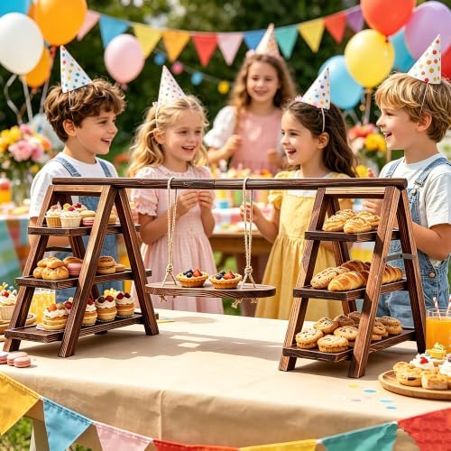3-Tier Ladder Cupcake Display Stand Foldable Rustic Dessert Table Serving Tray Wooden Snack Platter Tower Food Holder for Cake Donut Fruit Cookie Party Wedding Birthday Baby Shower - Image 5