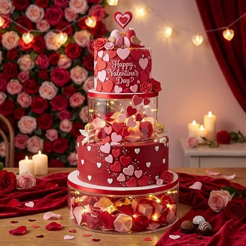 Sunnyray 2 Pcs Acrylic Cake Stands for Dessert Table Clear Fillable Cake Riser Cupcake Tier with LED Strings for Birthday Wedding Holiday Party Display(8'', 10'') - Image 6