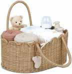 YANGQIHOME Diaper Caddy Organizer, Seagrass Nursery Baby Basket for Baby Essentials, Scalloped Wicker Diaper Caddy, Baby Shower Gifts (MeadowNest) by YANGQIHOME