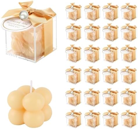 ACITHGL 30 Sets Fully Assembled Small Bubble Candle Party Favors for Guests Bulk Bridal Showers Favors Candles with Stylish Ribbons Thank You Cards Gifts (Champagne) by ACITHGL