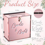 BreezeHug Rose Gold Acrylic Wedding Card Box with Slot and Lock, Money Gift Box with DIY Letters Cards Gifts/Thank You Letters, Baby Shower Graduation Birthday Party (Medium) - Image 2