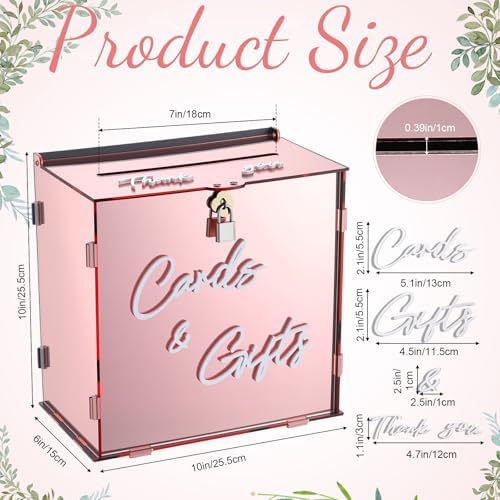 BreezeHug Rose Gold Acrylic Wedding Card Box with Slot and Lock, Money Gift Box with DIY Letters Cards Gifts/Thank You Letters, Baby Shower Graduation Birthday Party (Medium) - Image 2