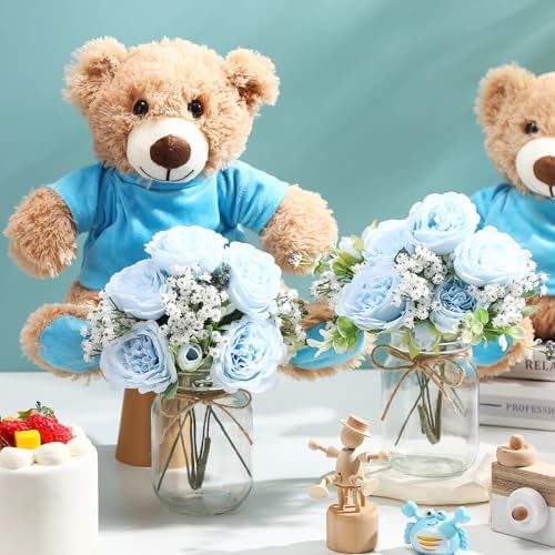 6 Set Teddy Bear Baby Shower Centerpieces with Mason Jar, Blue - Image 3