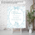 Andaz Press Personalized Baby Blue Toile de Jouy Baby Shower Decorations, Toile De Jouy Baby Shower Welcome Sign, Tea Party Decor, Elegant French Vintage Lace Chinoiserie Party Supplies, 16x20 Inches - Image 3