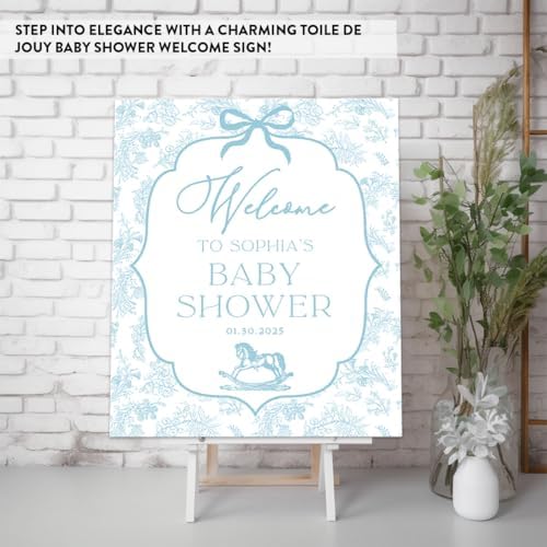 Andaz Press Personalized Baby Blue Toile de Jouy Baby Shower Decorations, Toile De Jouy Baby Shower Welcome Sign, Tea Party Decor, Elegant French Vintage Lace Chinoiserie Party Supplies, 16x20 Inches - Image 3