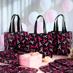 Lingvee 50 Pcs Breast Cancer Awareness Gift Bag Bulk Reusable Tote Bags with Handle, Pink Ribbon Non Woven Bottom Tote for Women Friends Breast Cancer Survivor Party Supplies(Pink Ribbon) - Image 2