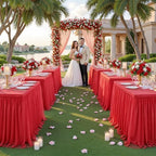 HB HBB MAGIC Red Table Cloths 8 Foot Rectangle Tulle Table Skirt Rectangle Tables 8ft Fitted Spandex Table Covers Stretch Elastic Banquet Wedding Baby Shower Birthday Party Table Cloths - Image 3