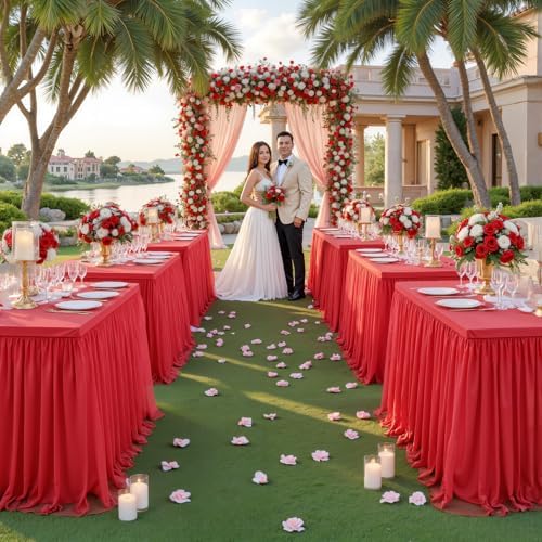 HB HBB MAGIC Red Table Cloths 8 Foot Rectangle Tulle Table Skirt Rectangle Tables 8ft Fitted Spandex Table Covers Stretch Elastic Banquet Wedding Baby Shower Birthday Party Table Cloths - Image 3
