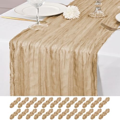 24 Pack Beige Table Runner 10Ft Cheesecloth Table Runner Rustic Gauze Table Runners Romantic Long Sheer Fabric Cheese Cloth Table Runners for Wedding Party Bridal Baby Shower by Lumaycens