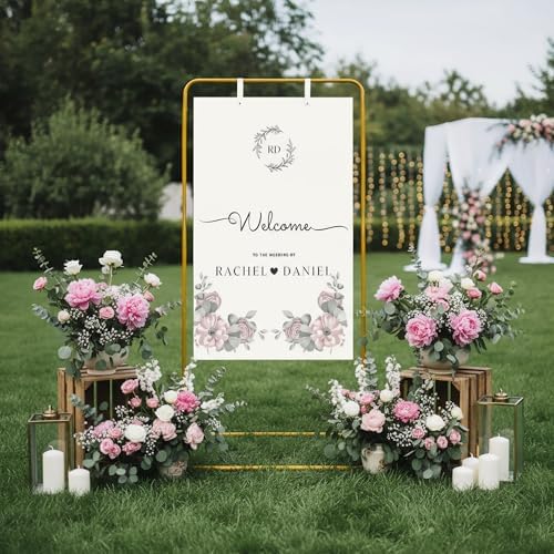 Large Wedding Welcome Sign Stand, Welcome to our Wedding With Stand, Adjustable Height (78", 64", 50") - Gold Hanging Sign Holder with Design Bundle, Ground Stakes & Storage Bag - wedding sign stand adjustable - Image 7