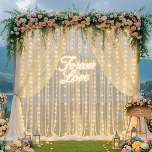 20ft x 15ft Champagne Tulle Backdrop Curtain with Lights String for Parties Wedding Bridal Shower Sheer Champagne Curtain Backdrop for Birthday Party Baby Shower Photo Booth Decorations - Image 5