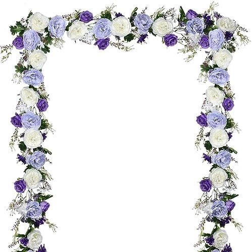 Lvydec Artificial Peony Flower Garland - 6ft Silk Peony Purple Flower Garland Arch Flower Vine for Wedding Party Table Decoration (2, Purple and White) by Lvydec